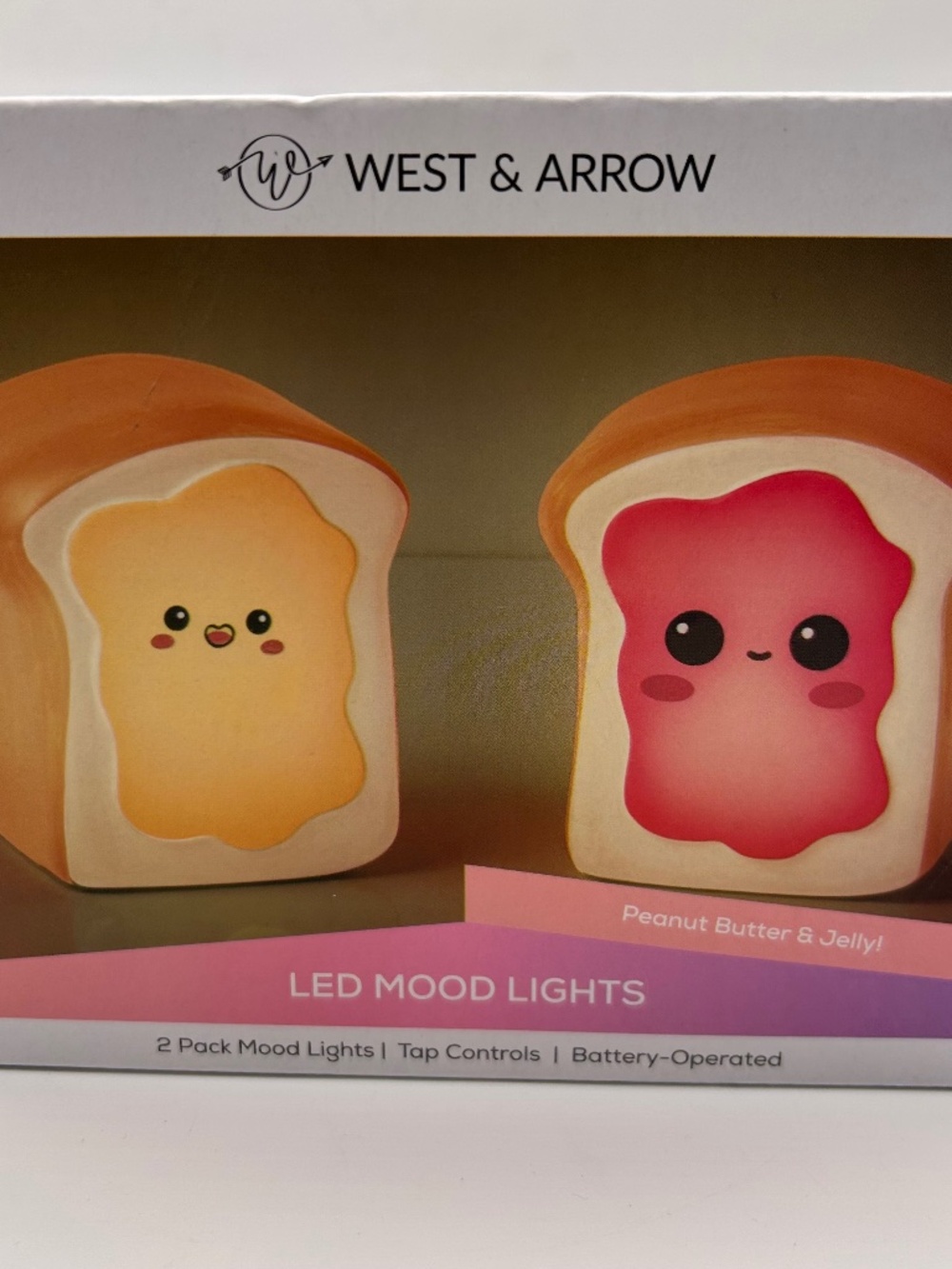 West & Arrow Peanut Butter and Jelly Toast LED Mood Lights 2 Pack Tap-Controlled